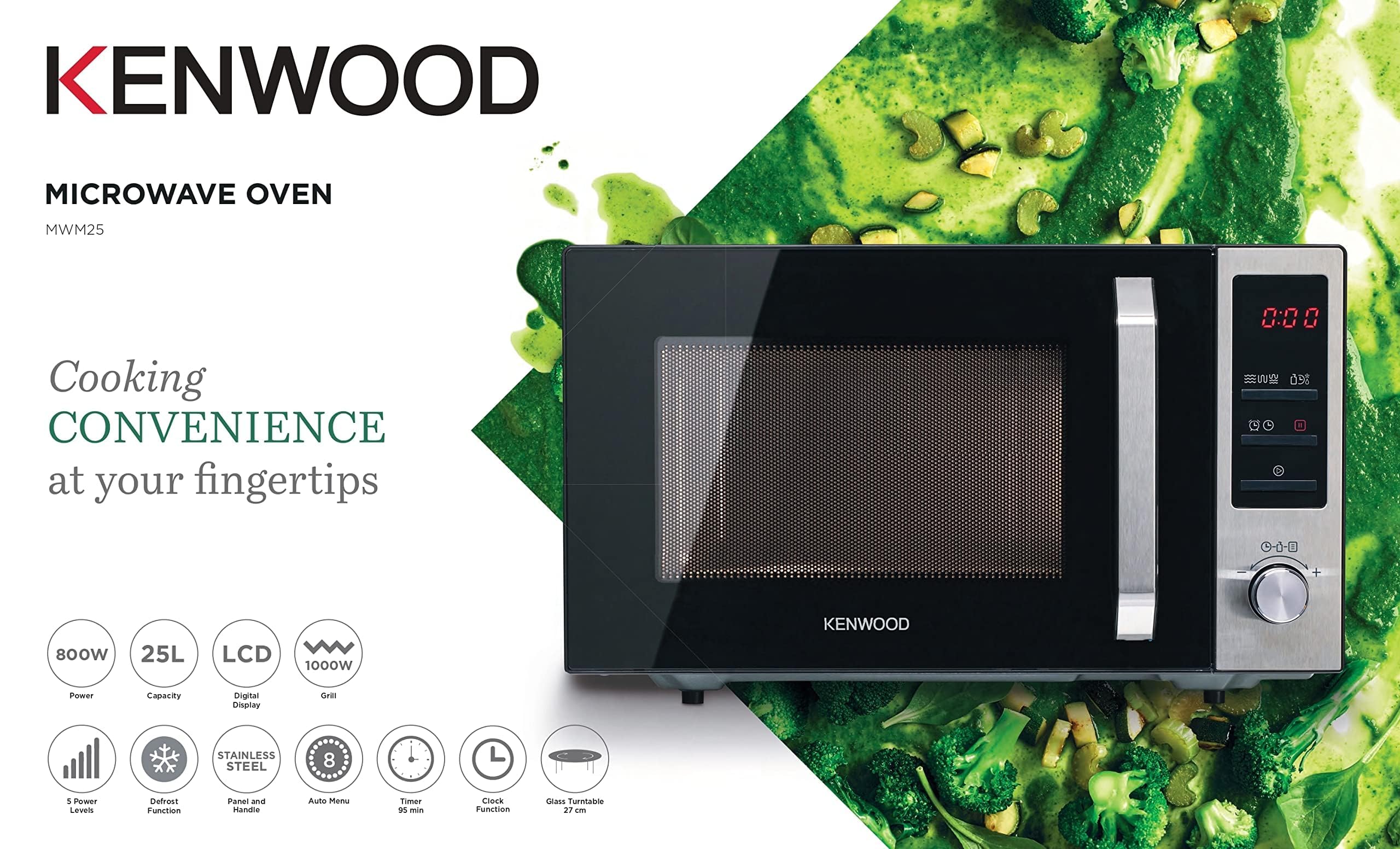 KENWOOD 25L Microwave Oven with Grill, Digital Display, فرن ميكروويف 25 لتر من الستانلس ستيل مع شواية من كينوود مزود بشاشة رقمية KENWOOD 25L Microwave Oven with Grill, Digital Display, فرن ميكروويف 25 لتر من الستانلس ستيل مع شواية من كينوود مزود بشاشة رقمية